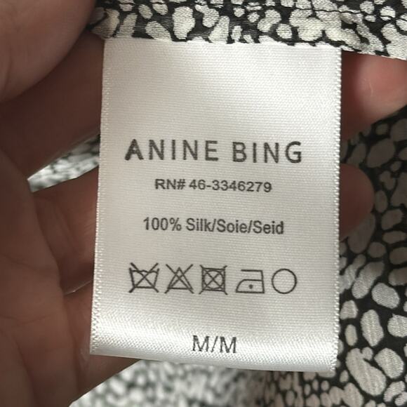 Anine Bing Abigail Printed Silk long sleeve split neck semi sheer abstract top - Picture 4 of 9